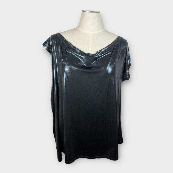Torrid Silver Liquid Shine Off Shoulder Top Size 4 (4X/26) NEW Party Evening - Picture 4 of 9